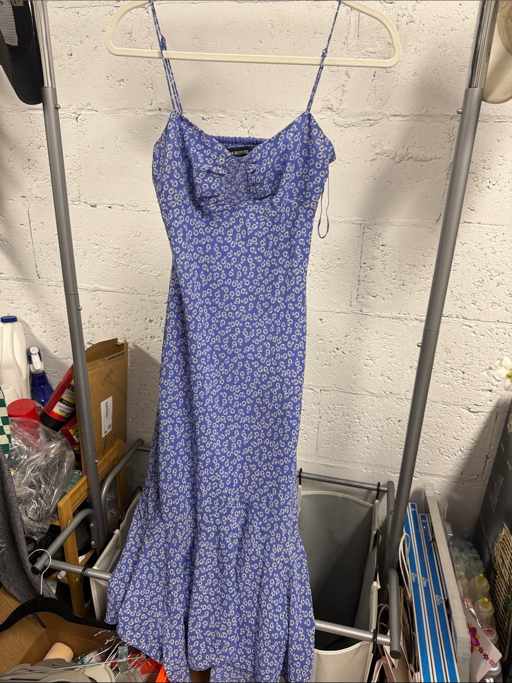 Blue Floral Spaghetti-Strap Women's Dress URBAN OUTFITTERS - Size Small